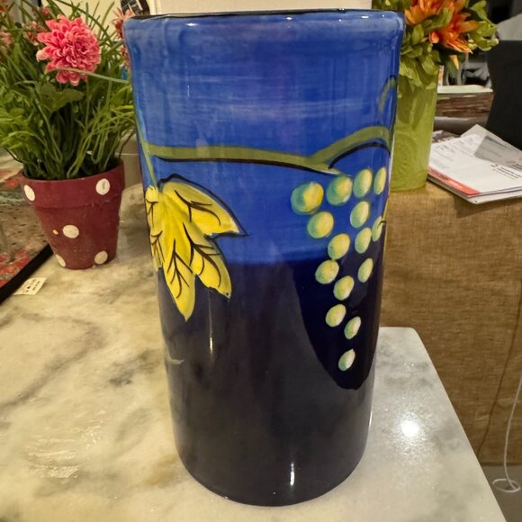 Naylor Designs hand painted Flowers Vase 9.5" Blue Vine Wine 2004 - Picture 7 of 13